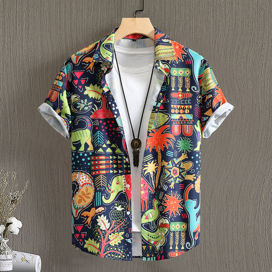 Men's Polyester Retro Dinosaur Coconut Tree Shirt
