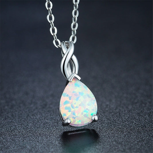 European Water Drop Opal Pendant Necklace