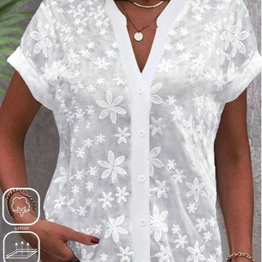 Summer Simplicity Casual V-neck Solid Color Shirt For Ladies