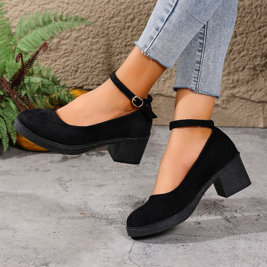 Chunky Heeled Suede Mary Jane Ladies Shoes