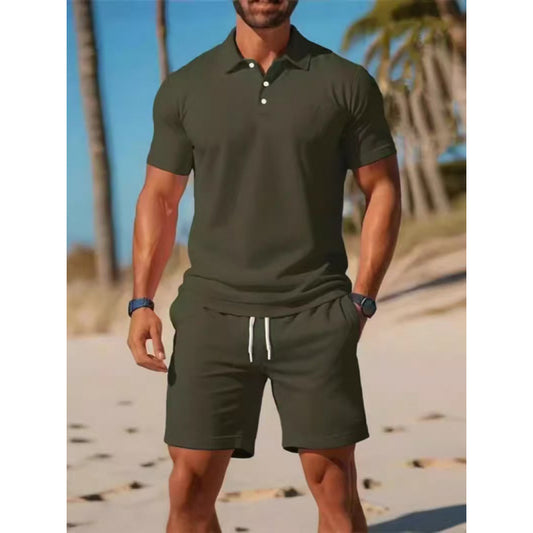 Men's Summer Casual Sports All-matching Slim Fit Short-sleeved Polo Shirt Shorts (Set)