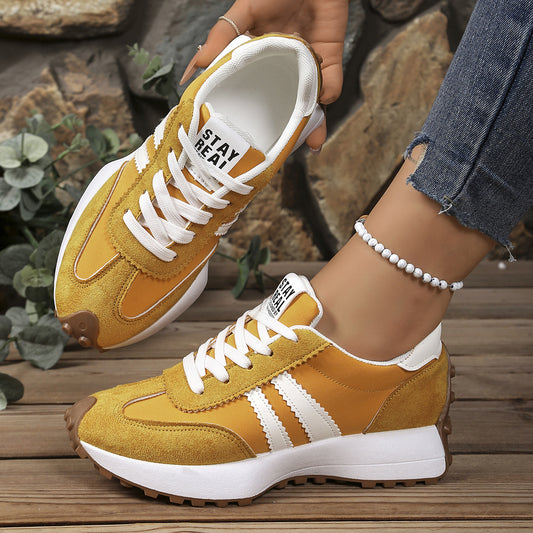 Stripe Lace-up Sneakers Ladies Thick Bottom Casual Shoes (Breathable)