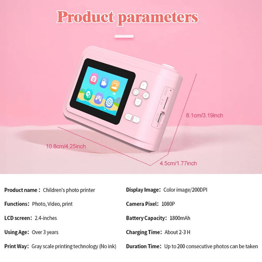 Digital Camera Instant Print For Kids Thermal Print With 3 Rolls Print Paper (UK only)