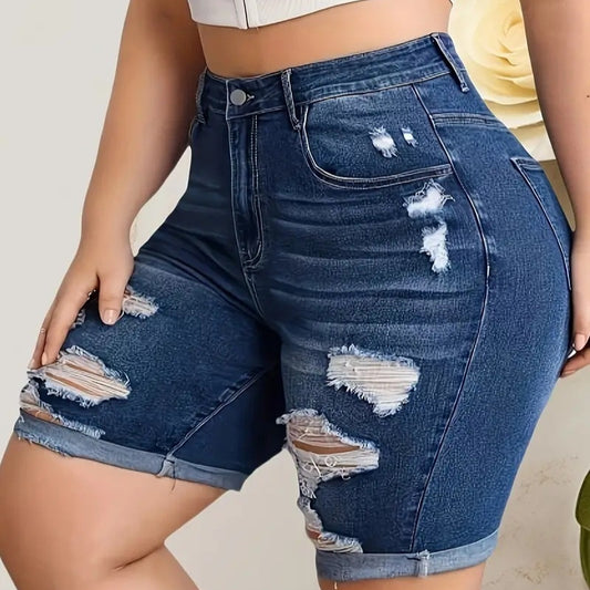 Ladies Denim Cropped Ripped Pants