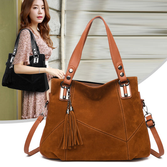 Ladies Retro Tassel Zipper Suede Purse Bag