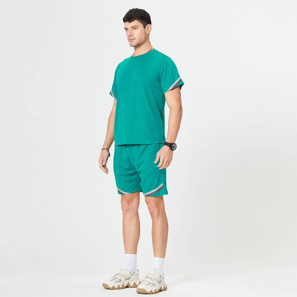 Large Size Suit Men's Casual, Breathable And Comfortable Thin Style Short and T-shirt (Set)