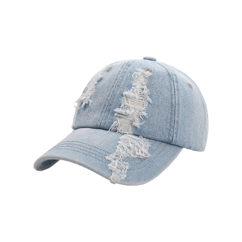 Summer Korean Style Denim Old Ripped Peaked Cap