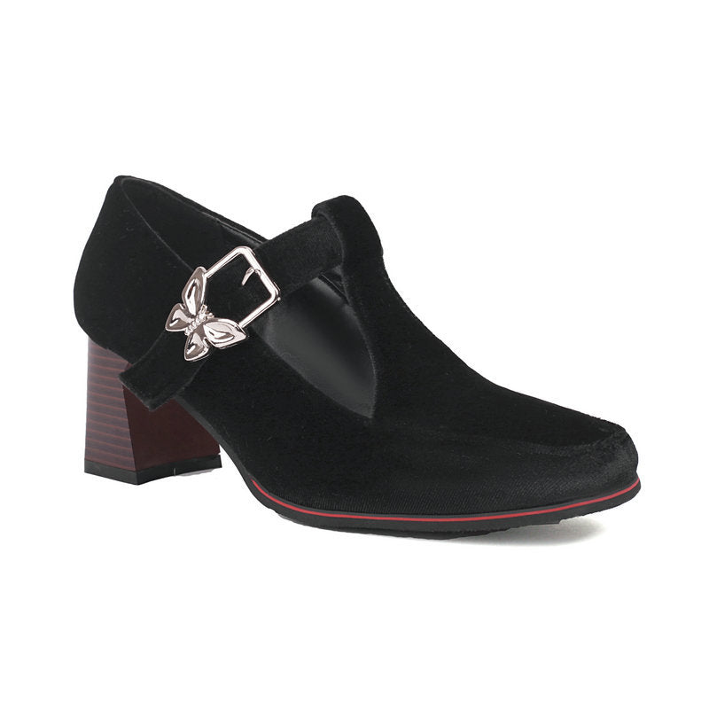 Ladies Fashionable Chunky-heel High Heels With Buckles