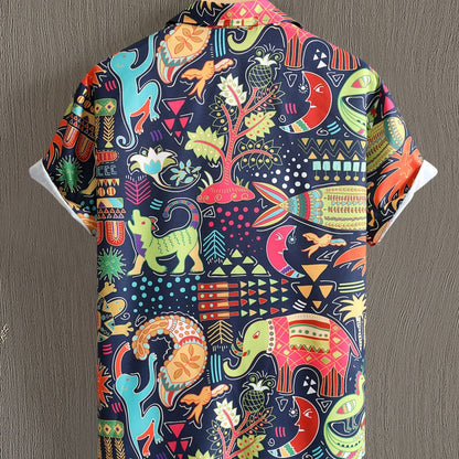 Men's Polyester  Retro Dinosaur Coconut Tree Shirt
