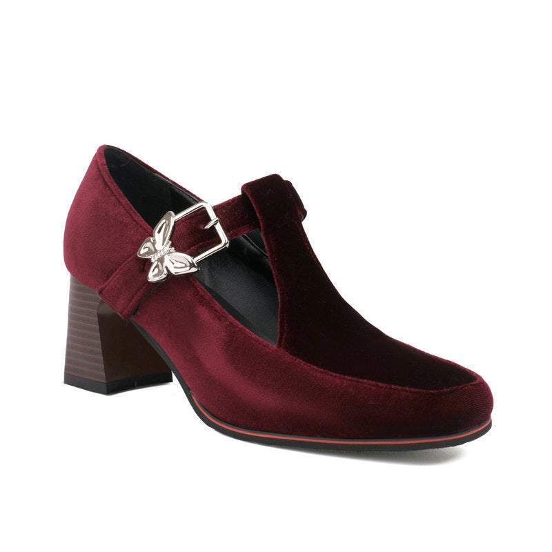 Ladies Fashionable Chunky-heel High Heels With Buckles