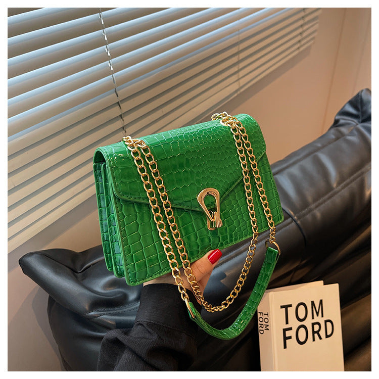 Crocodile-Print Chain Crossbody Purse Bag For Ladies