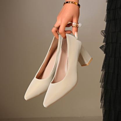 Ladies Simple Style Chunky Heel Pumps Pointed Toe High Heels