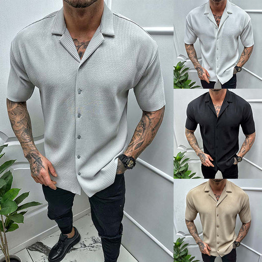 Men's Cardigan Solid Color Short Sleeve T-Shirt