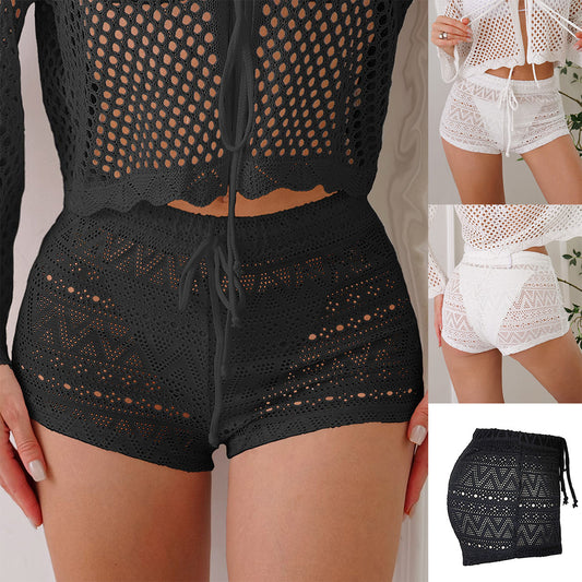 Sexy Hollow-Out Lace Bandage Hot Pants Beach Shorts For Ladies