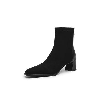 French-style Vintage Leather Patchwork Mid-heel Ankle Boots