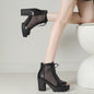 Ladies Plus Size Mesh Peep Toe Chunky Heel Sandals With Thick Soles And High Heels