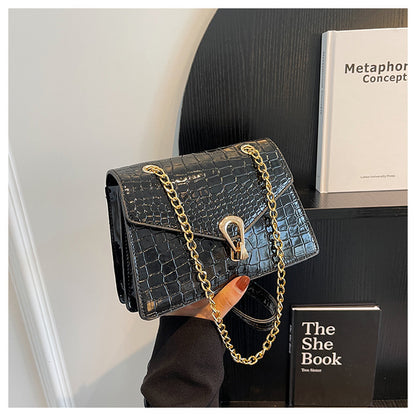 Crocodile-Print Chain Crossbody Purse Bag For Ladies
