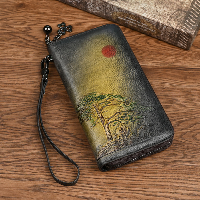 Ladis Leather Wallet Long Rising Sun