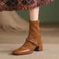 New Autumn Ladies Boots Square Toe Chunky Heel Vintage Style