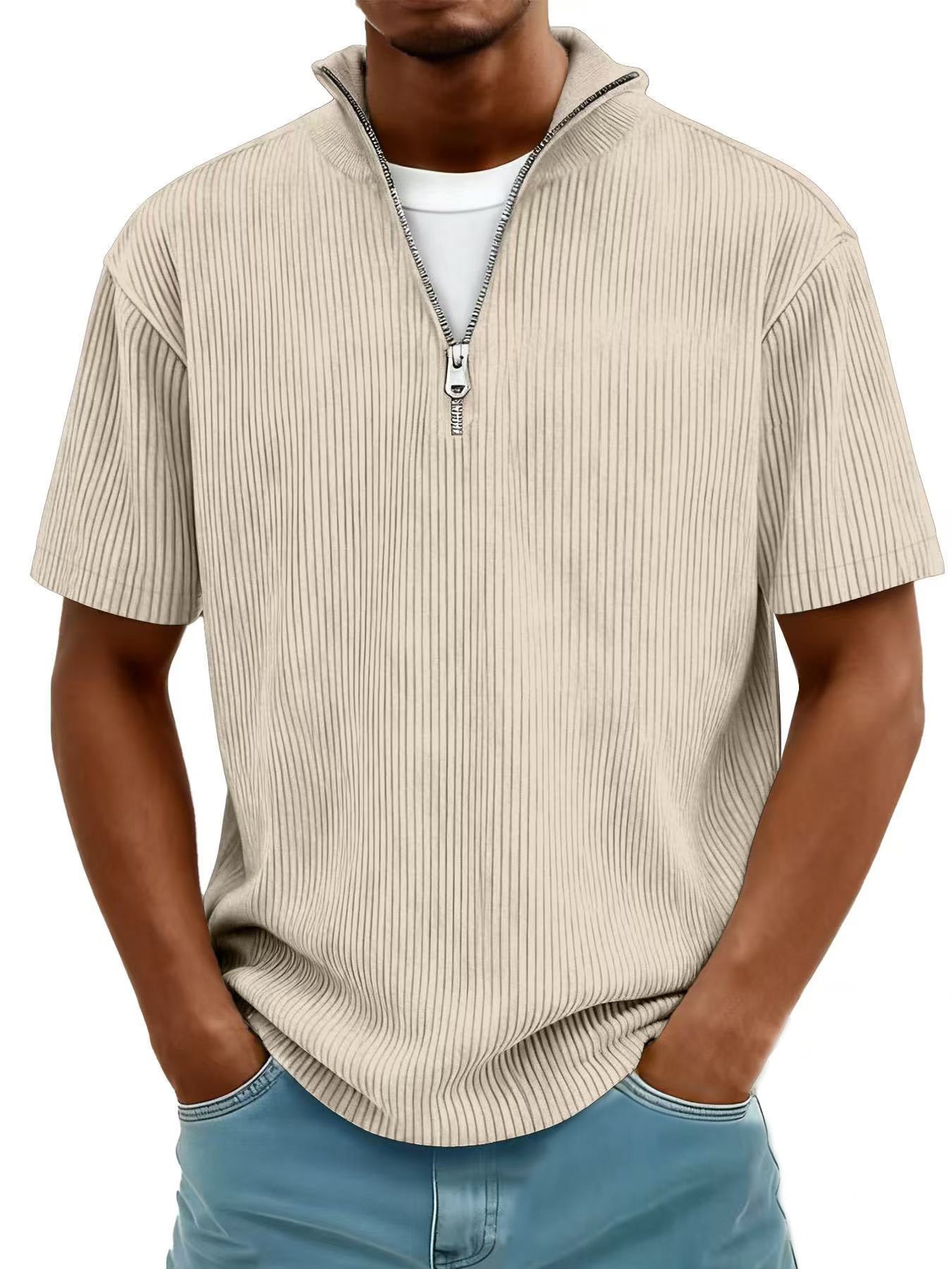 Summer Men's Casual Collar Short-sleeved Shirt With Zipper