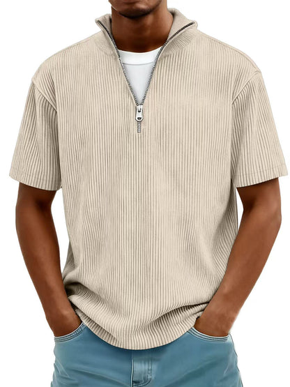 Summer Men's Casual Collar Short-sleeved Shirt With Zipper