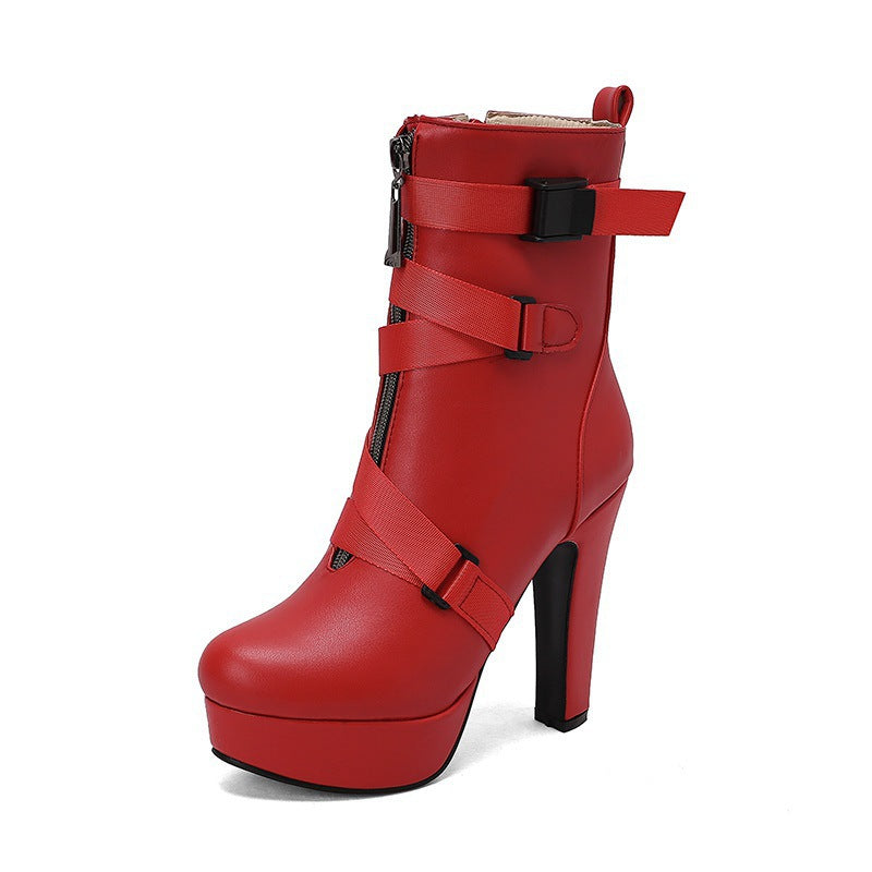 New Ladies Mid-calf Boots With Thick Soles And Chunky Heels