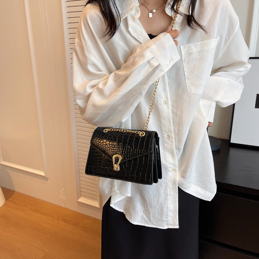 Crocodile-Print Chain Crossbody Purse Bag For Ladies