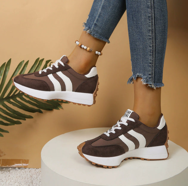 Stripe Lace-up Sneakers Ladies Thick Bottom Casual Shoes (Breathable)