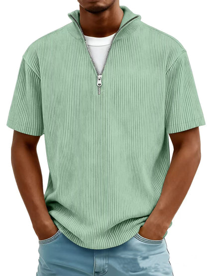 Summer Men's Casual Collar Short-sleeved Shirt With Zipper