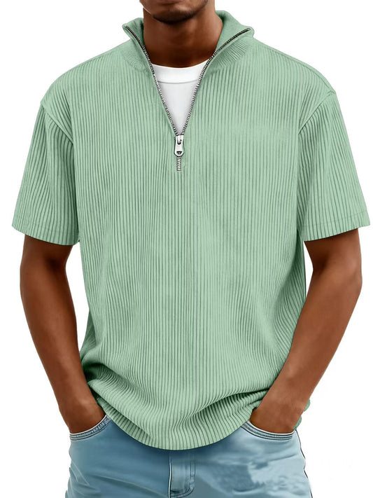 Summer Men's Casual Collar Short-sleeved Shirt With Zipper
