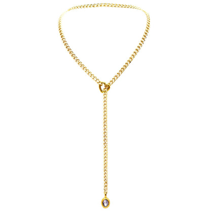 Stainless Steel 18K Slide Chain Heart-shaped Ring Cuba Long Necklace (For Lady)