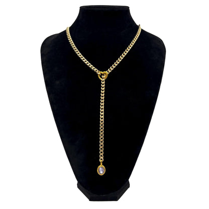 Stainless Steel 18K Slide Chain Heart-shaped Ring Cuba Long Necklace (For Lady)