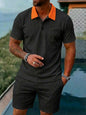 Mens Fashionable Breathable Color-Block Pocket Short-Sleeve (Set)