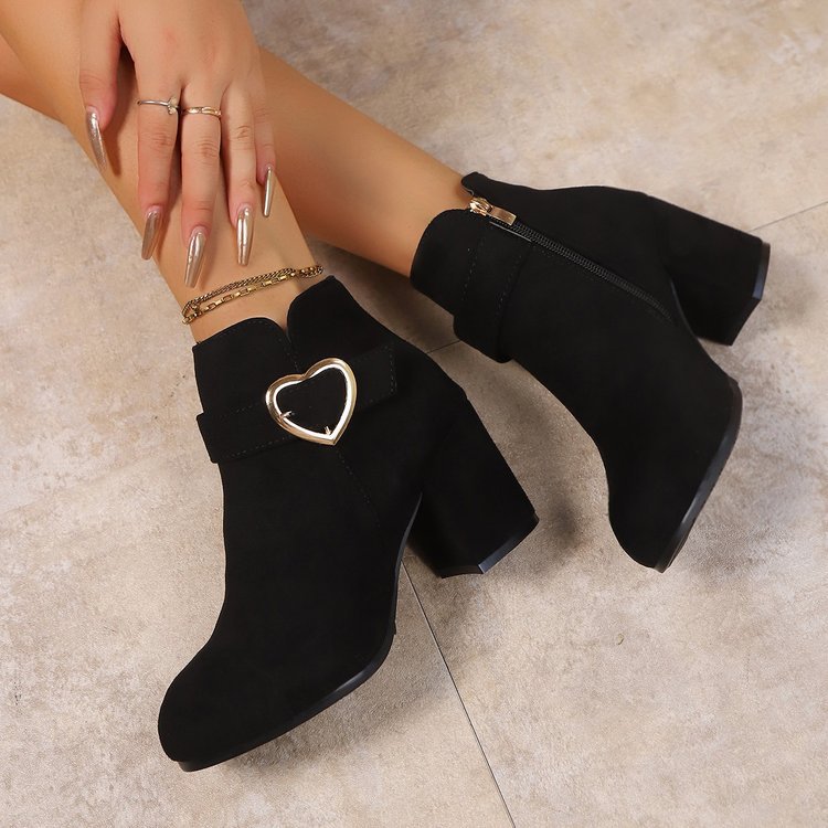 Plus-size British-style Square-toe High-heeled Versatile Ladies Ankle Boots