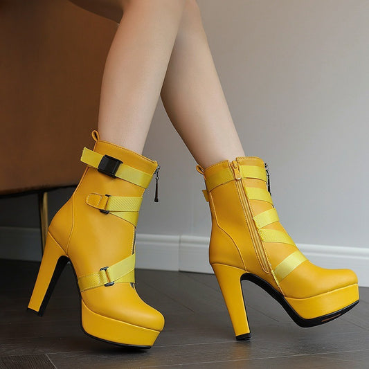 New Ladies Mid-calf Boots With Thick Soles And Chunky Heels