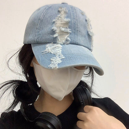 Summer Korean Style Denim Old Ripped Peaked Cap