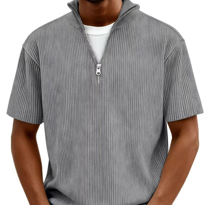 Summer Men's Casual Collar Short-sleeved Shirt With Zipper