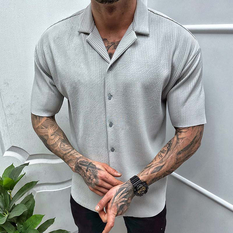 Men's Cardigan Solid Color Short Sleeve T-Shirt
