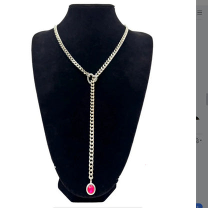 Stainless Steel 18K Slide Chain Heart-shaped Ring Cuba Long Necklace (For Lady)