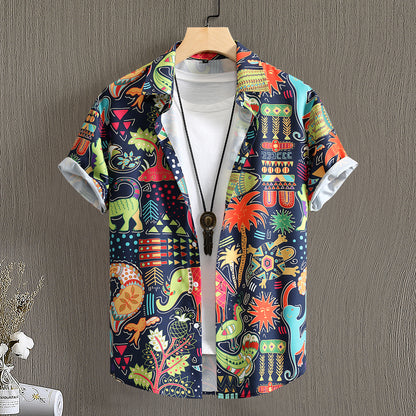 Men's Polyester  Retro Dinosaur Coconut Tree Shirt