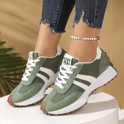 Stripe Lace-up Sneakers Ladies Thick Bottom Casual Shoes (Breathable)