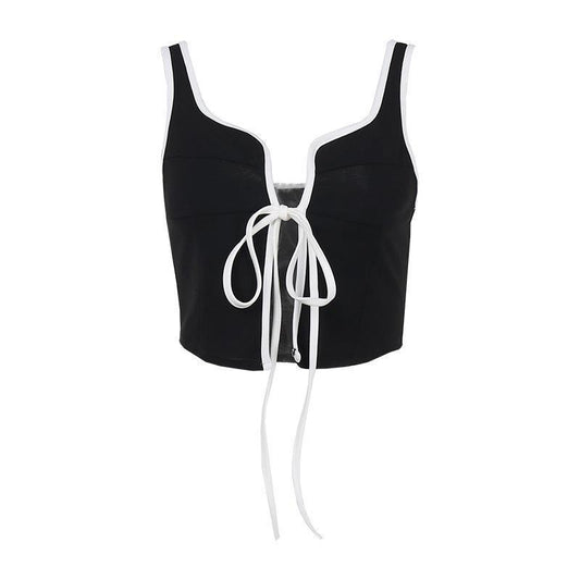 Pure Black Elegant Shoulder Strap Vest For Ladies