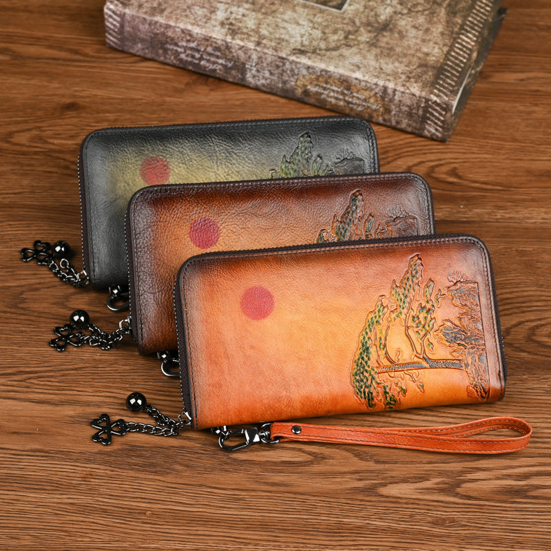 Ladis Leather Wallet Long Rising Sun