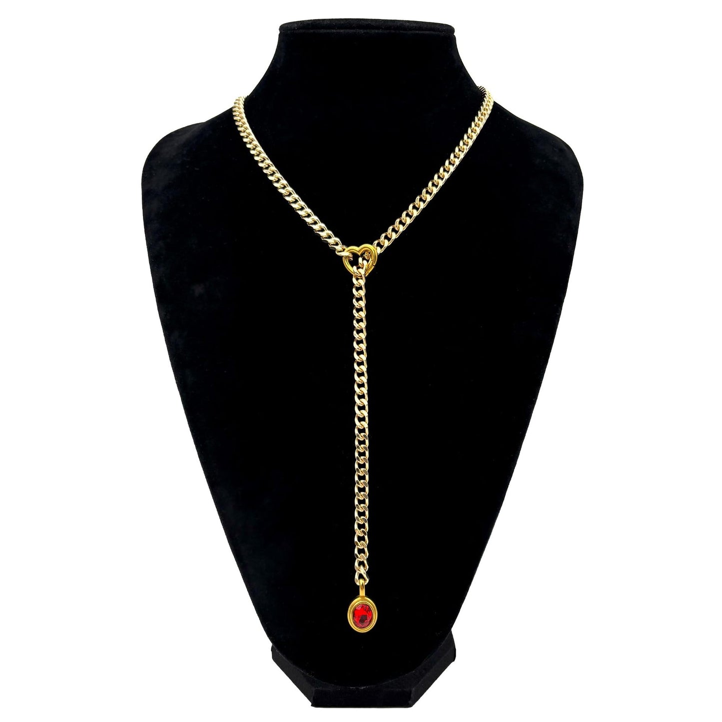 Stainless Steel 18K Slide Chain Heart-shaped Ring Cuba Long Necklace (For Lady)