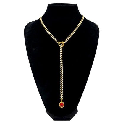 Stainless Steel 18K Slide Chain Heart-shaped Ring Cuba Long Necklace (For Lady)