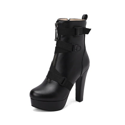 New Ladies Mid-calf Boots With Thick Soles And Chunky Heels
