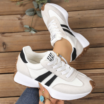 Stripe Lace-up Sneakers Ladies Thick Bottom Casual Shoes (Breathable)