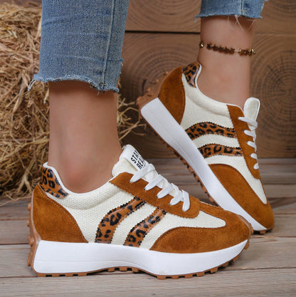 Stripe Lace-up Sneakers Ladies Thick Bottom Casual Shoes (Breathable)