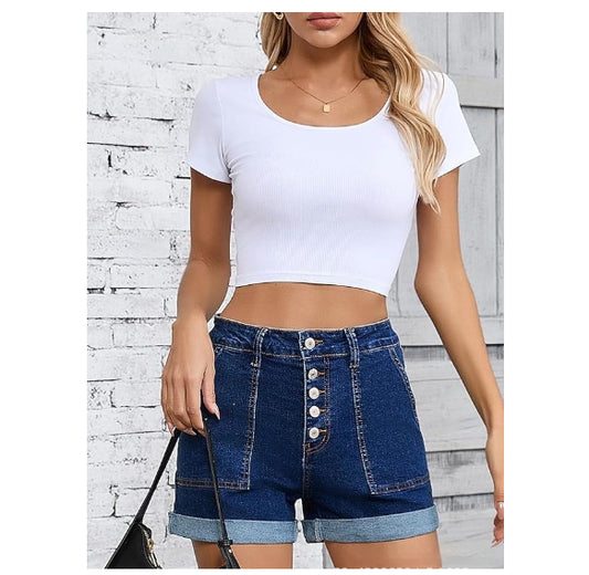 Ladies High-waisted  Denim Shorts