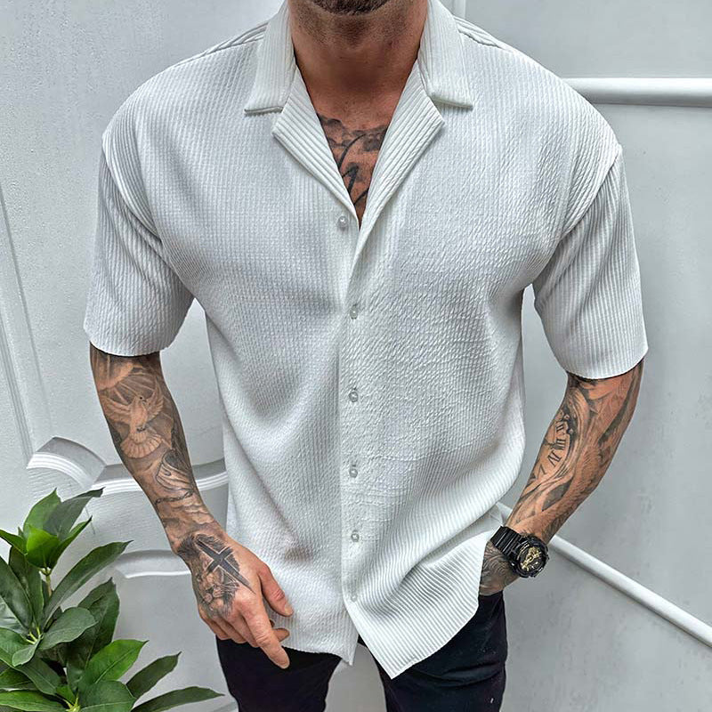 Men's Cardigan Solid Color Short Sleeve T-Shirt